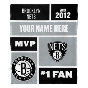 [Personalization Only] OFFICIAL NBA Colorblock Silk Touch Throw Blanket - Brooklyn Nets