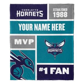 [Personalization Only] OFFICIAL NBA Colorblock Personalized Silk Touch Throw Blanket - Charlotte Hornets