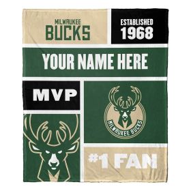 [Personalization Only] OFFICIAL NBA Colorblock Silk Touch Throw Blanket - Milwaukee Bucks